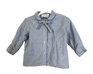 Vintage 80's Izod LaCoste Button Up Shirt Girl 12 Mos Blue Tie Front Preppy